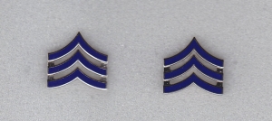 Sergeant SGT Chevron BLUE ENAMEL Silver Pair Collar Pins 3/4"